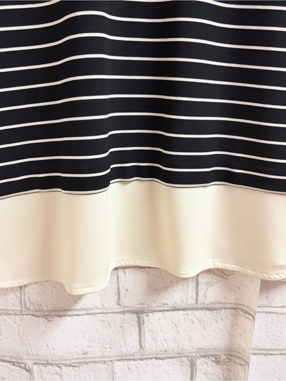 Ralph Lauren Black & White Striped Long Sleeve Top with Cream Hem - Picture 3 of 5